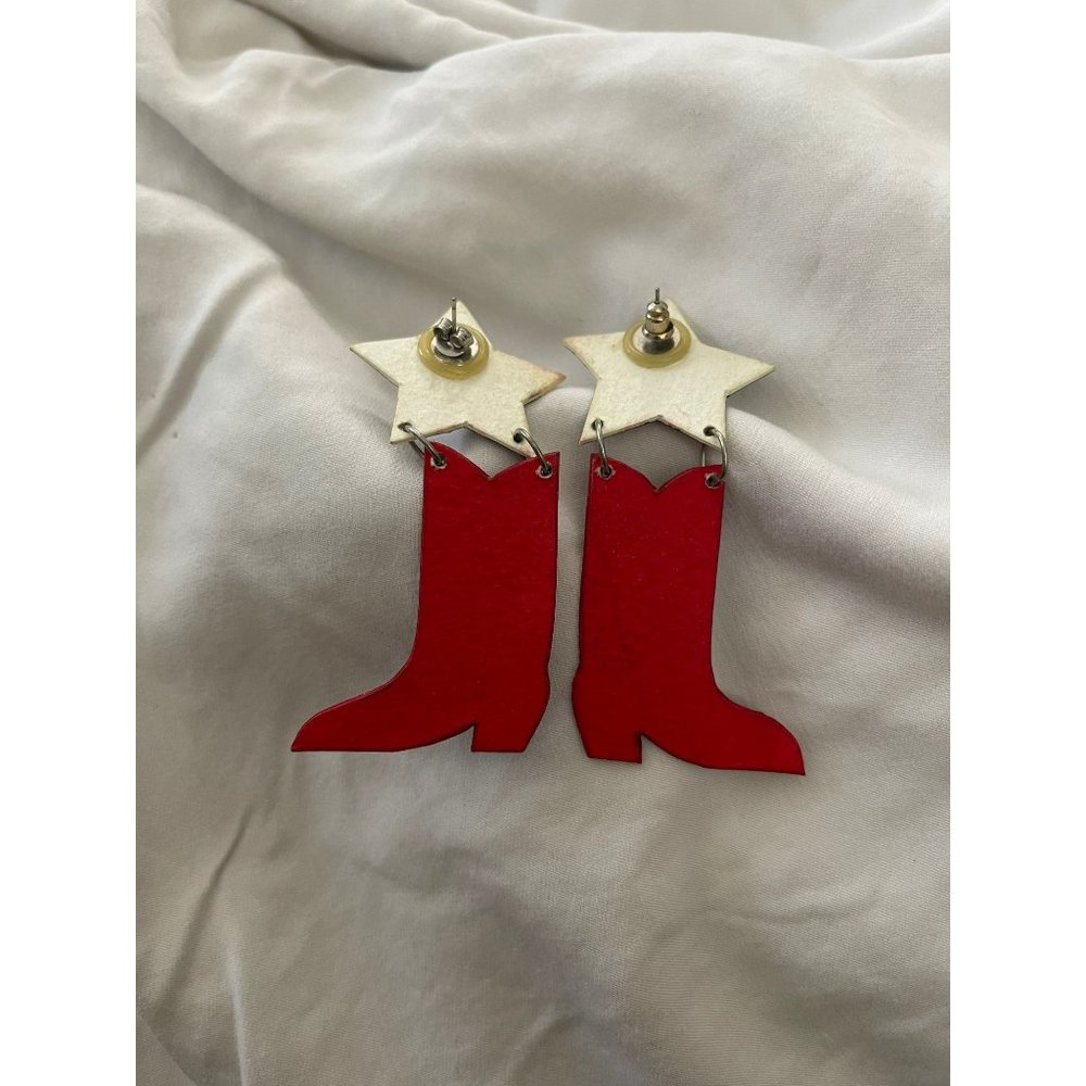 Boots n Stars Red Boots and Cow Stars Pierced Earrings - Picture 5 of 6